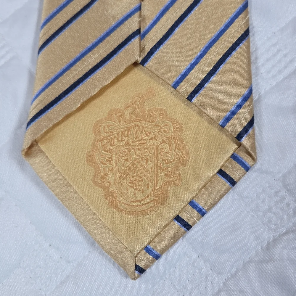 Donald Trump Signature Necktie Silk Tan Brown Blue Stripe Tie